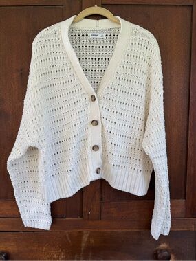 Sonoma Cream Open-Knit Button Front Cardigan